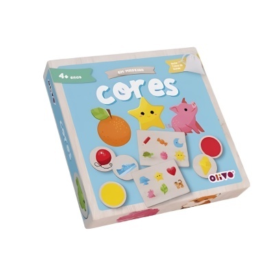 Jogo educativo 'cores' para crianças com peças coloridas em embalagem azul
