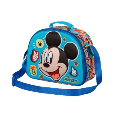 Mochila azul com estampa do Mickey Mouse e emoticon