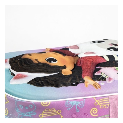 Mochila infantil colorida com personagem de menina e padrões animados