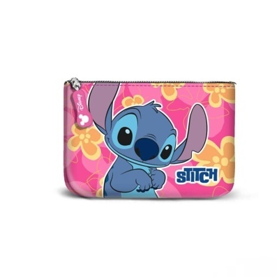 Carteira rosa com ilustração do Stitch e flores amarelas