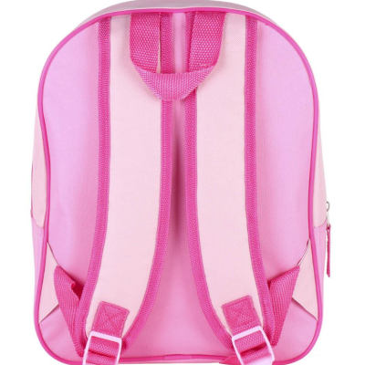 Mochila rosa com alças acolchoadas vista de costas