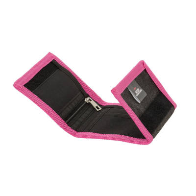 Carteira preta com bordas rosa e fecho de velcro