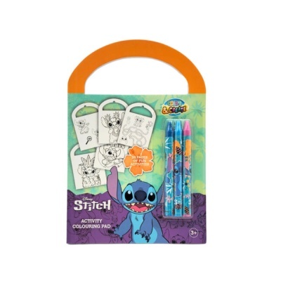 Bloco de atividade para colorir Disney Stitch com 3 marcadores coloridos e asa laranja