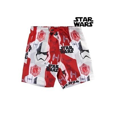 Calções Star Wars vermelho e branco com estampados de capacetes e logótipos
