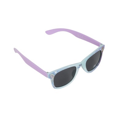 Óculos de sol com armação azul clara e hastes lilás