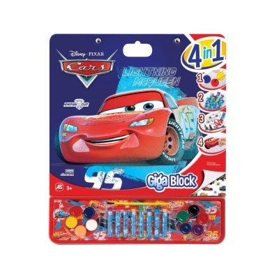 Produto de brinquedo com tema Lightning McQueen da Disney Pixar Cars, embalagem colorida com tintas e acessórios para pintura.