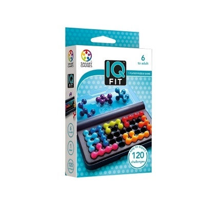 Jogo IQ Fit da Smart Games com peças coloridas e embalagem azul