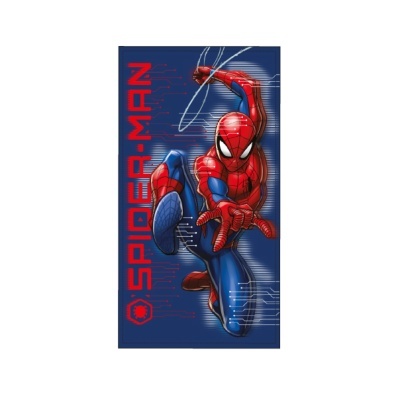 Tapete azul escuro com estampa do Spider-Man em pose dinâmica e texto vermelho