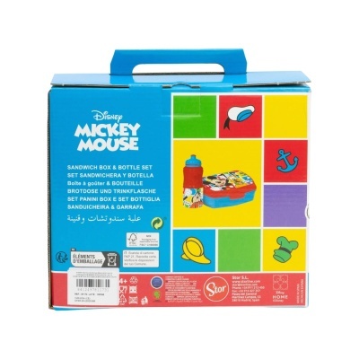 Embalagem azul de conjunto Mickey Mouse para lancheira e garrafa