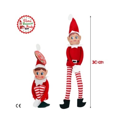 Bonecos de elfo natalícios vermelhos e brancos com calças riscas, de 30 cm.