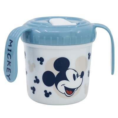 Copo infantil com tampa azul e estampa do Mickey Mouse