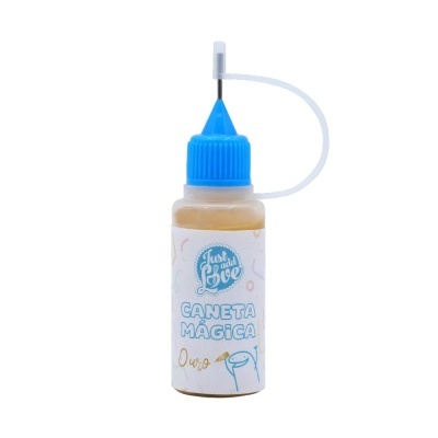 Frasco pequeno de caneta mágica dourada com tampa azul e ponta fina