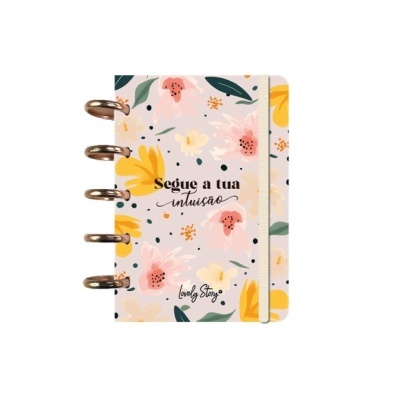 Caderno floral colorido com texto 'Segue a tua intuição'
