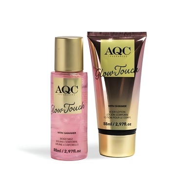 Conjunto de body mist e loção corporal AQC Glow Touch com brilho