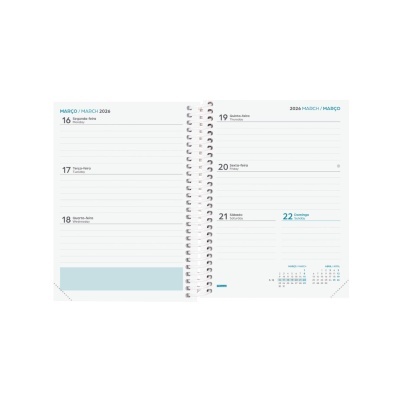 Agenda semanal aberta com datas de 16 a 22 de março de 2026 em português