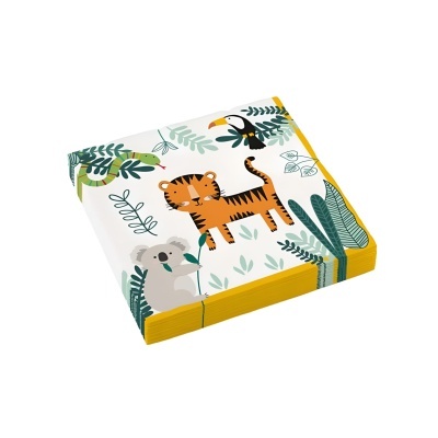 Caixa tecido com estampado animais selvagens e folhas verdes