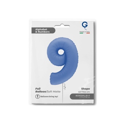Balão azul em forma do número 9 em embalagem branca