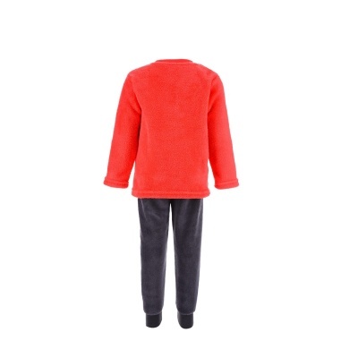 Pijama infantil coral e cinza escuro em fundo branco