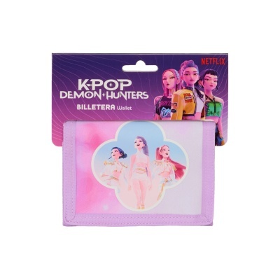 Carteira K-POP DEMON HUNTERS com imagem e embalagem roxa