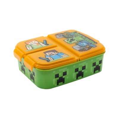 Marmita plástica Minecraft com tampa amarela e corpo verde decorado