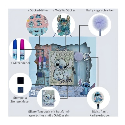 Conjunto de material de escritório com tema Stitch e acessórios