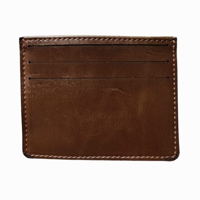 Carteira de cartão em pele castanha com duas ranhuras para cartões