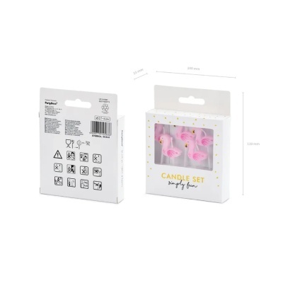 Conjunto de velas decorativas de flamingos cor-de-rosa em embalagem branca