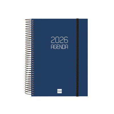 Agenda 2026 capa azul escura com espiral e elástico preto