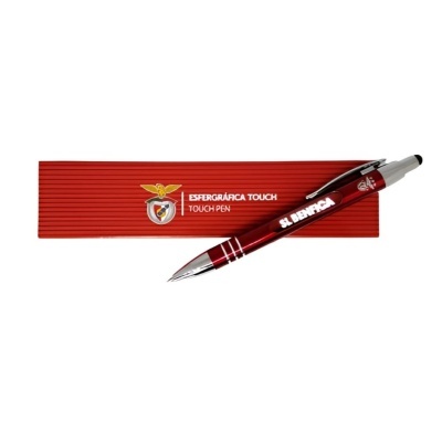 Caneta Touch pen vermelha com texto SL BENFICA e embalagem vermelha da Esferográfica Touch