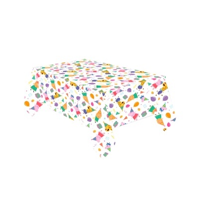 Toalha de mesa retangular com padrão de festa colorido