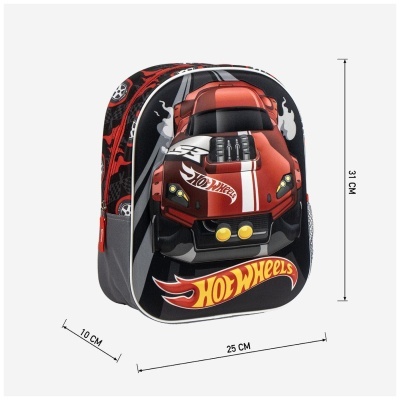 Mochila infantil preta com carro vermelho da Hot Wheels