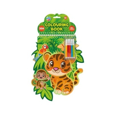 Livro de colorir com animais e marcadores coloridos