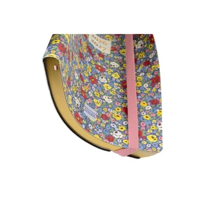 Agenda floral com capa rígida e elástico cor-de-rosa