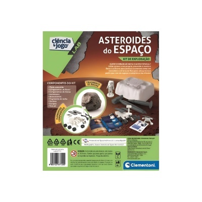 Kit de exploração ASTEROIDES do ESPAÇO Ciência & Jogo da Clementoni com componentes plásticos e amostra de meteorito falsa