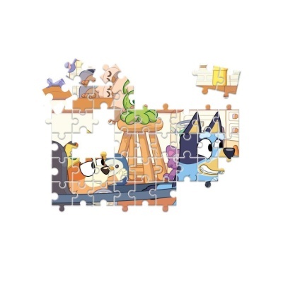 Quebra-cabeça incompleto com personagens de desenho animado e cenário de cozinha