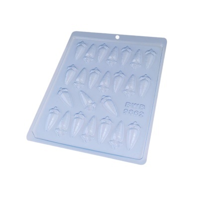 Moldes de plástico transparentes para pirulitos em forma de cenoura com cavidades detalhadas