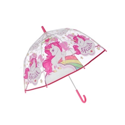 Guarda-chuva transparente com unicórnios rosa e arco-íris