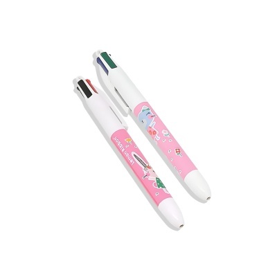 Dois marcadores de canetas multifunções com decoração rosa e desenhos coloridos