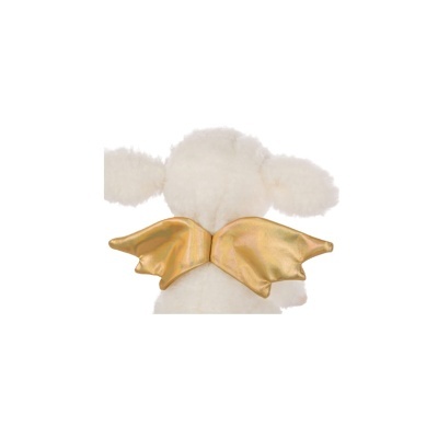 Pelúcia branca com asas douradas vista de costas