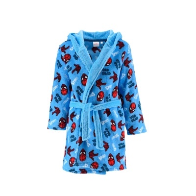 Robe azul felpudo com padrão Spider-Man e cinto