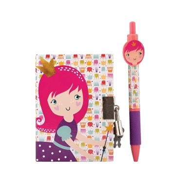 Conjunto de caderno decorado com princesa e caneta a condizer