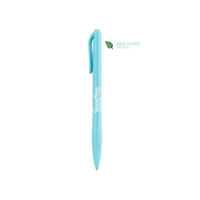 Caneta de tinta azul claro menta com clip e texto branco