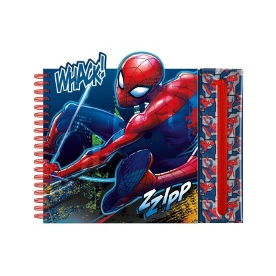 Caderno e estojo com estampa do Homem-Aranha em tons de azul e vermelho