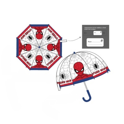 Guarda-chuva infantil Spider-Man com padrões de teias e rosto do herói