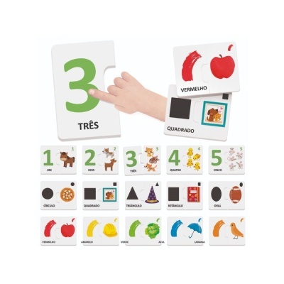 Cartões pedagógicos com números, animais, formas e cores em português