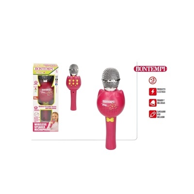 Microfone rosa Bontempi sem fios para crianças com grelha metálica e embalagem