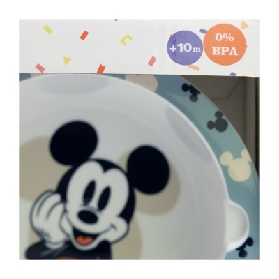 Conjunto de pratos infantis do Mickey Mouse com embalagem branca