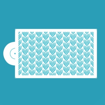 Stencil branco com padrão de folhas azuis sobre fundo azul