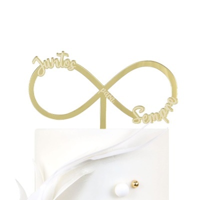 Topo de bolo dourado com palavras Juntos para Sempre em bolo branco