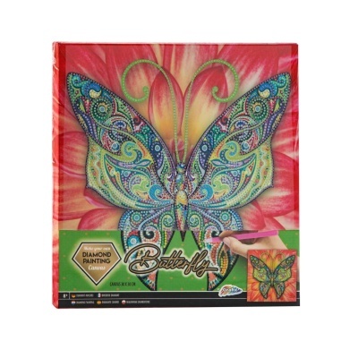 Tela para pintura de diamantes com imagem de borboleta colorida